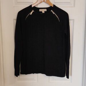 Michael Kors Black Sweater with Silver Zipper Accents. Size M.